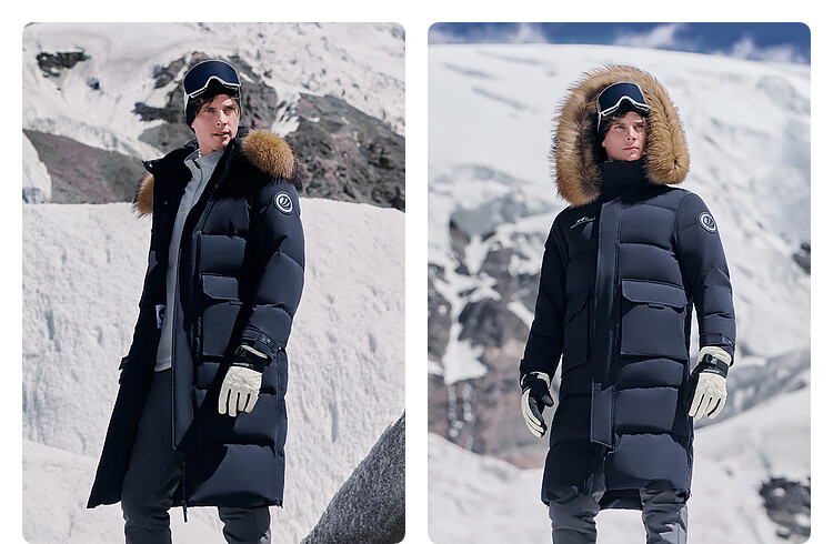 BOSIDENG Extreme Cold Goose Down Jacket Unisex Couple Thickened Long Winter Coat with Large Fur Collar 39