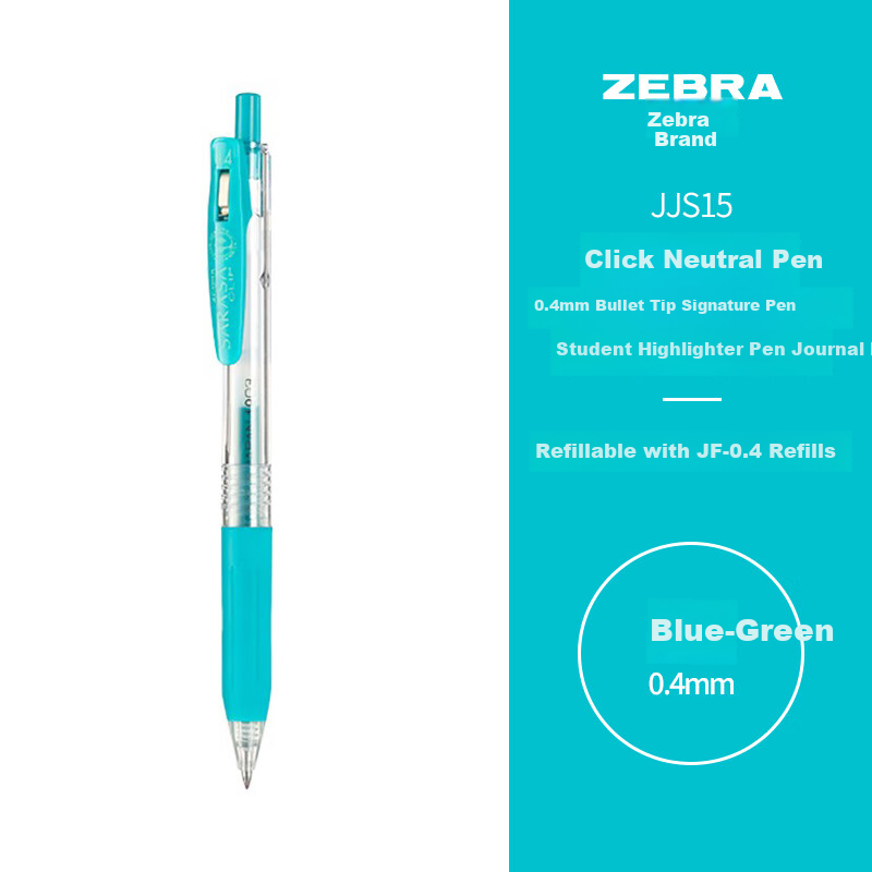 ZEBRA 0.4mm Bullet Tip Retractable Gel Pen, Colorful Student Note Signing Pen for Learning, Marking, Coloring, And Journaling, JJS15 Blue-Green, Single Pe
