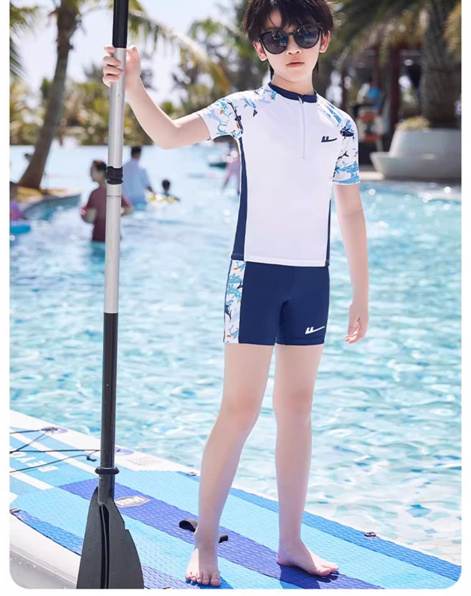 Huili Children's Swimwear, Boys' Two-Piece Swimsuit, Hot Spring Set 34012, Blue, XL 14