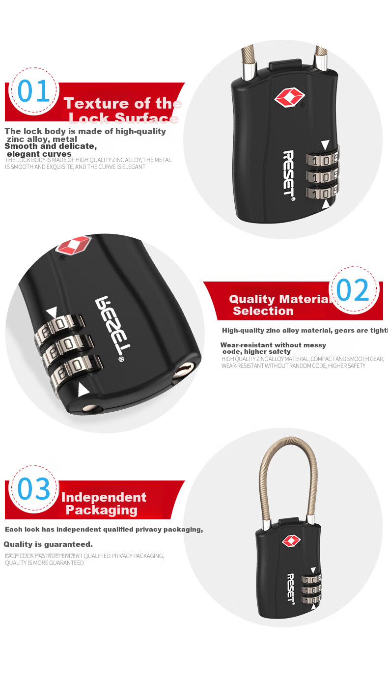 RESET Customs Lock TSA Password Lock Steel Cable Padlock, Global Travel Luggage Backpack Lock for International Trips 6