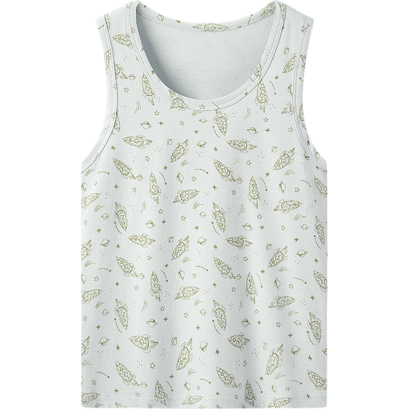 THREEGUN Kids Cotton 3A Antibacterial Boys Girls Round Neck Vest Green 130