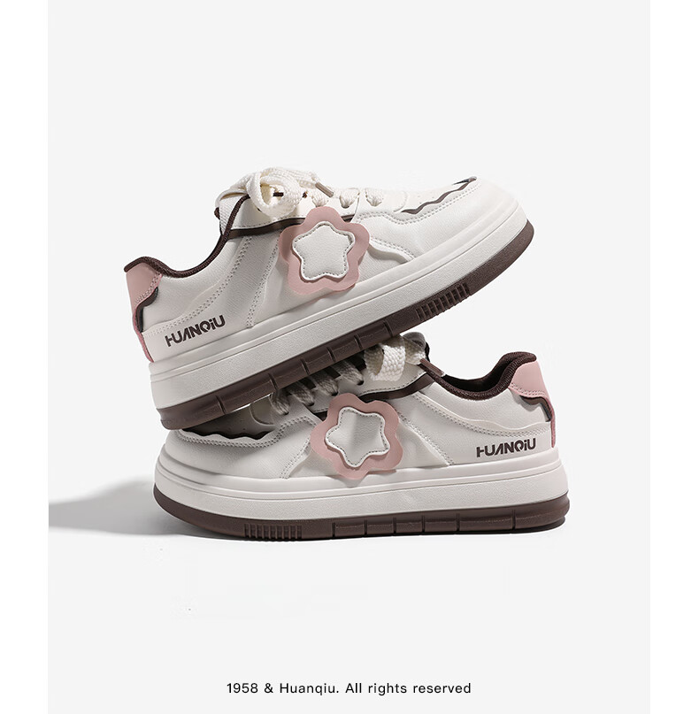 HUANQIU Women's Platform Shoes, Spring And Autumn 2026 New Niche Thick-Soled Casual Shoes, Versatile White Sneakers to Match Dresses, Beige, Size 39 5