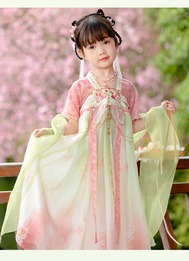 Menghu Huaiweiyang Hanfu Girls' Dress New Style Chinese-Style Children's Ancient Costume Princess Dress Fairy-Like One-Piece Dress Pink 110 15