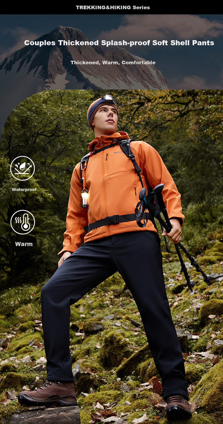NORTHLAND White Birch Men's Thickened Windproof Water-Repellent Warm Fleece Softshell Hiking Mountaineering Pants 2
