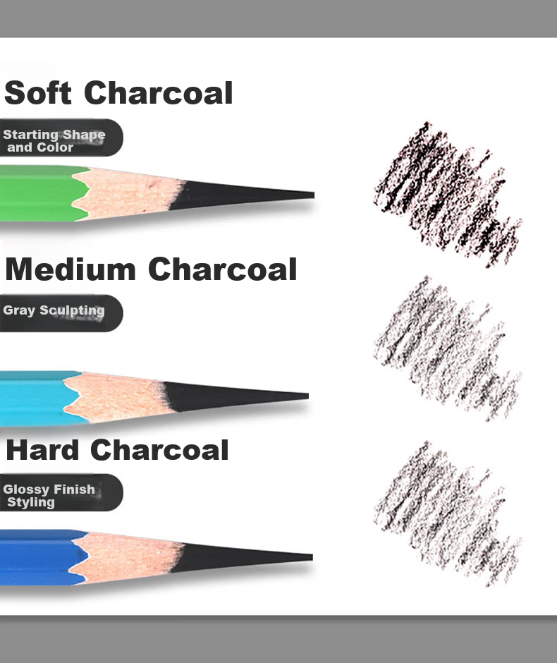 CHINJOO Charcoal Pencil for Art, Sketching, Drawing, Art Exam Students' Professional Tool, Green Bamboo Charcoal Pencil, Hard Charcoal for Art Sketching 4