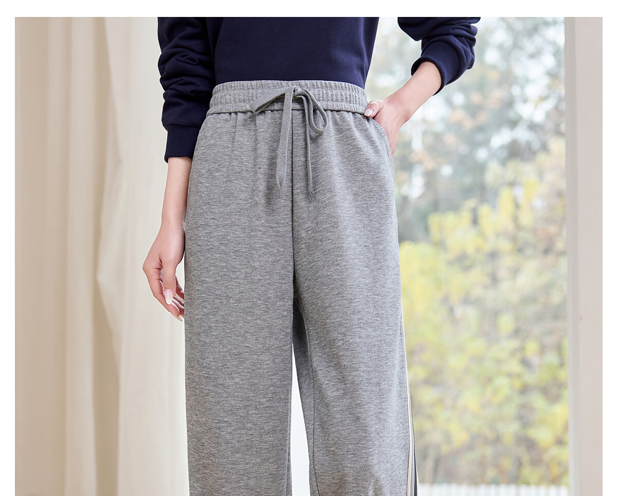 Halo Queen Casual Wide-Leg Pants for Women with Side Stripes Design, High-Waisted Loose Straight-Leg Trousers for Petite Figures H143K2003 29