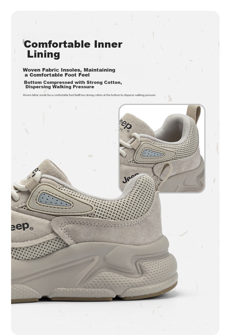 Jeep Women's Dad Shoes, Lightweight Thick-Soled Gray Versatile Shock-Absorbing Breathable Casual Sneakers, Light Gray, Size 35 3