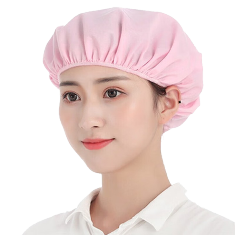 Pinzhide PTH020 Women's Work Cap, Dust-Proof Breathable Hooded Elastic Hygiene Chef Hat for Workshop Factory Kitchen, Washable Cotton, Pink, 2-Pack