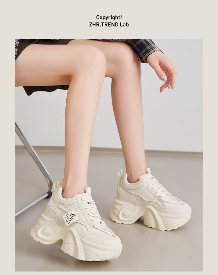 ZHR Women's Casual Shoes, Thick-Soled Height-Increasing Women's Shoes, Lightweight Versatile Commuter White Sneakers for Women, KS52, Beige, Size 37 10