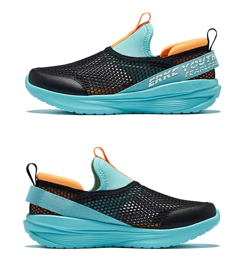 ERKE Children's Shoes, Boys And Girls Casual Sneakers for Kids, Slip-On Breathable Sports Shoes, Black/fluorescent Glossy Green, Size 36 41