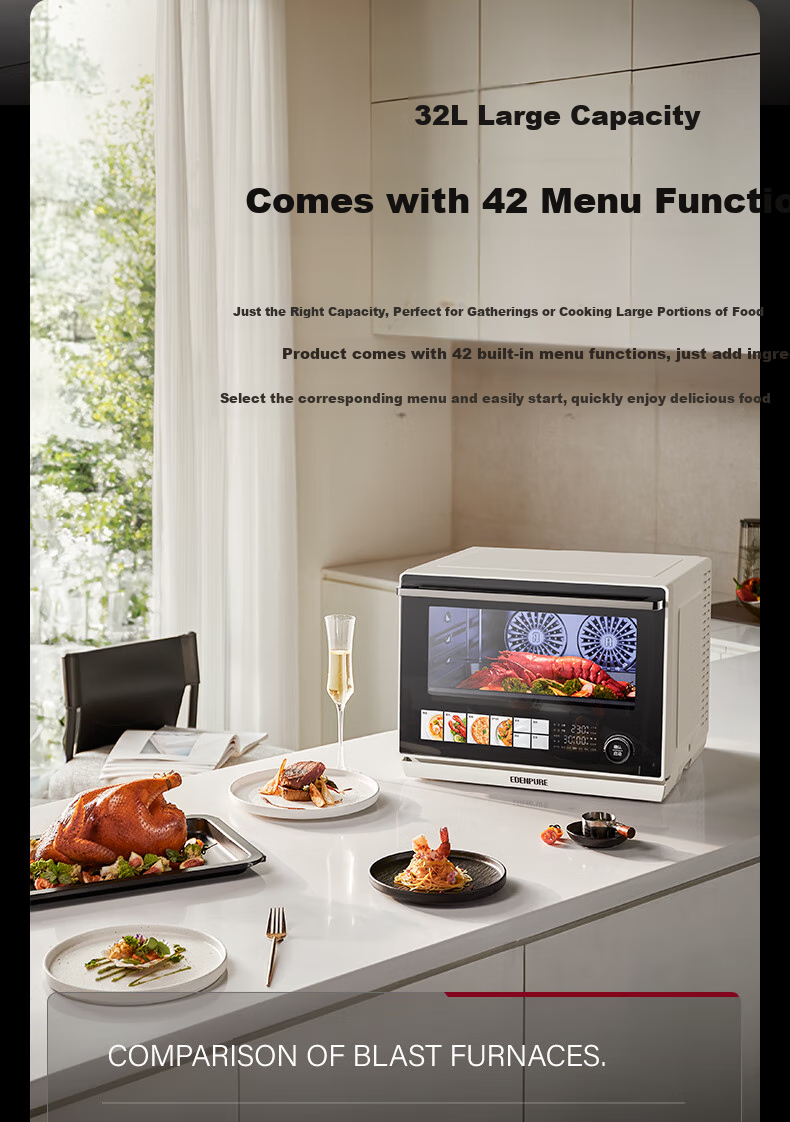 Yidunpu Microwave Steam Oven Combo, Home Countertop Four-In Steaming And Baking Oven, 32L Large Capacity, Upper Baking Lower Steaming, Blue Flow Inner Pot EDC-X3 Upgraded Versio 33