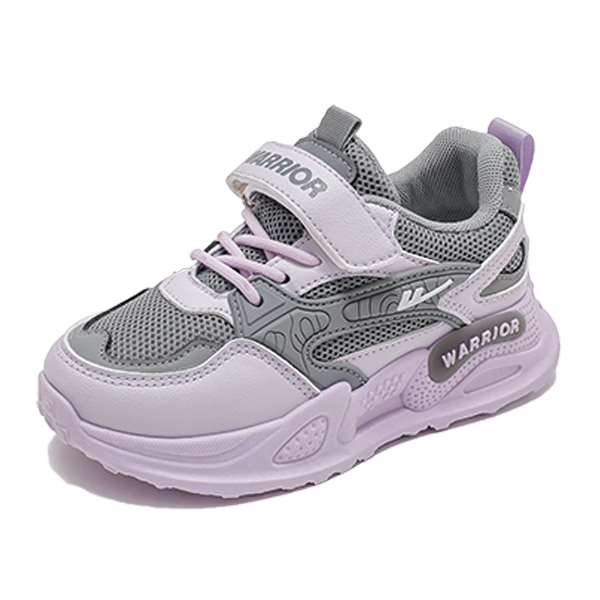 Warrior Kids Spring and Autumn Girls Sports Shoes Mesh Breathable Children's Running Shoes WZ(CL)-0676 Gray/Purple Size 38