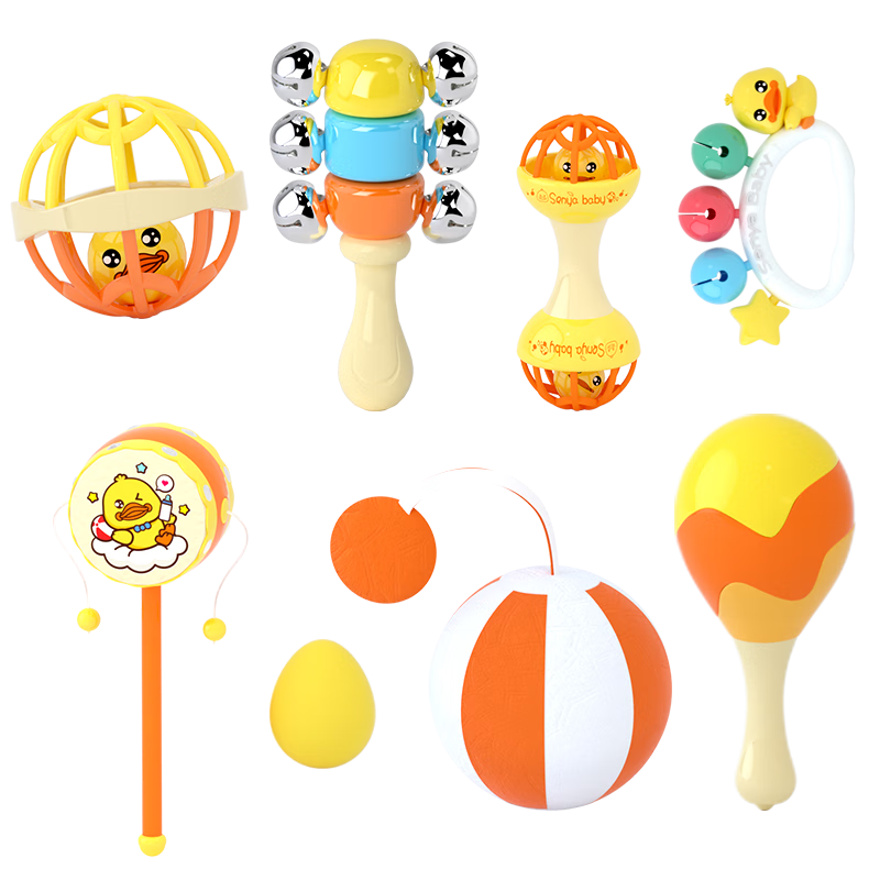 Xinge Children's Toy Rattle Gift Box, Soothing Grip Training Rattle Set, 9 Pieces, Birthday Gift for Boys And Girls