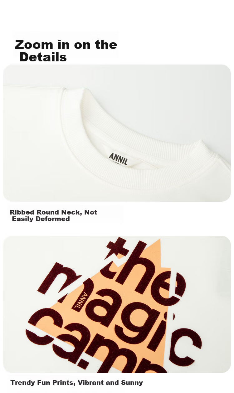 Annil Children's Clothing, Boys And Girls Long-Sleeve Sweatshirt, 2024 Autumn New Sports Printed Outdoor Warm Loose Fit, Off-White, Size 110 16