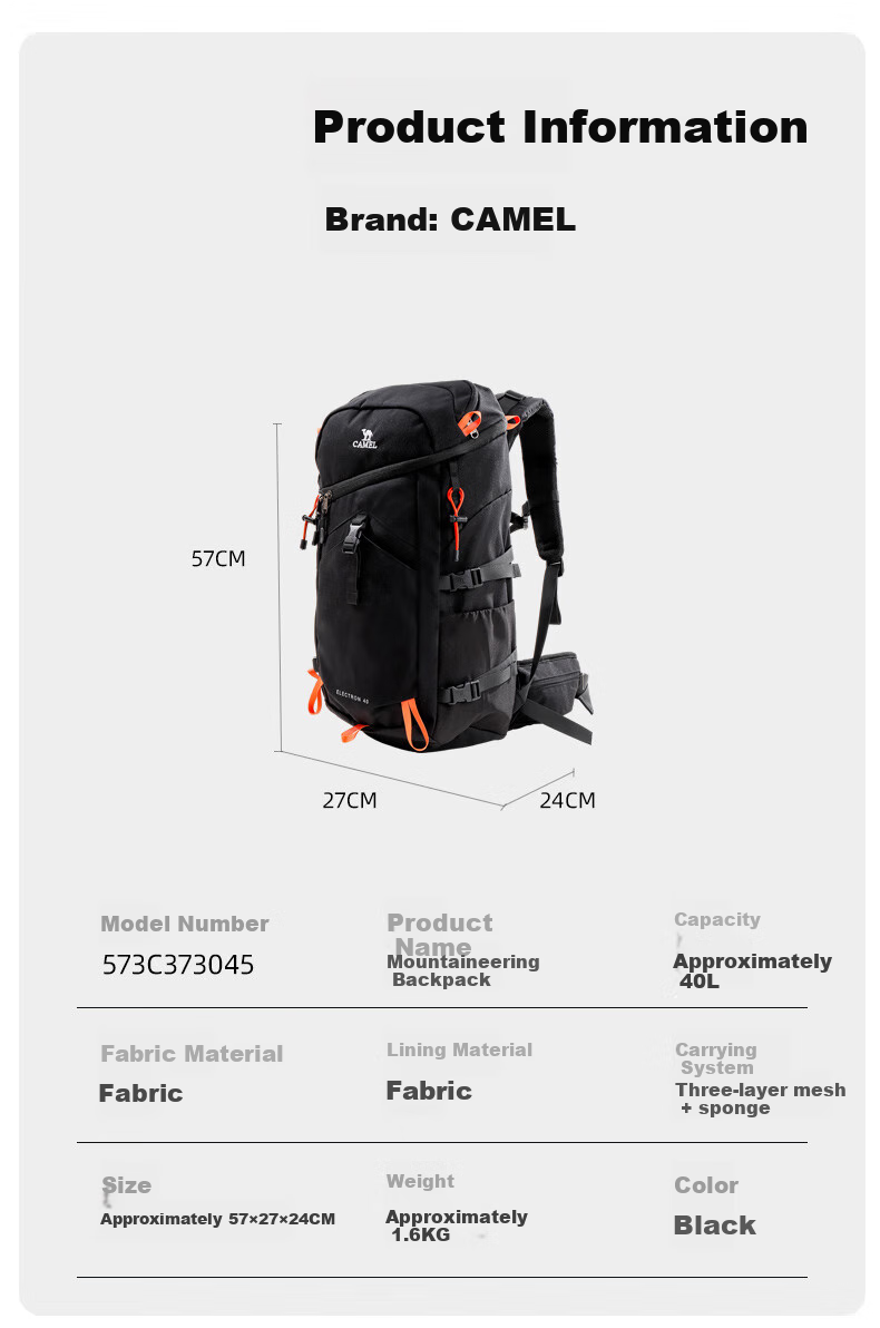 CAMEL Outdoor Lightweight Hiking Backpack, Waterproof Travel Rucksack, Shoulder Bag 573C373045, Orange-Red Color 2