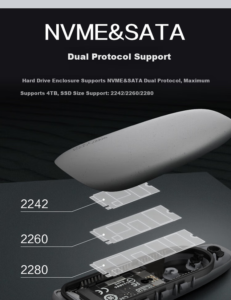 ASUS Cobble Gray M.2 High-Speed Portable SSD Enclosure NVMe and SATA Dual Protocol IP55 Waterproof Dustproof 10Gbps 7