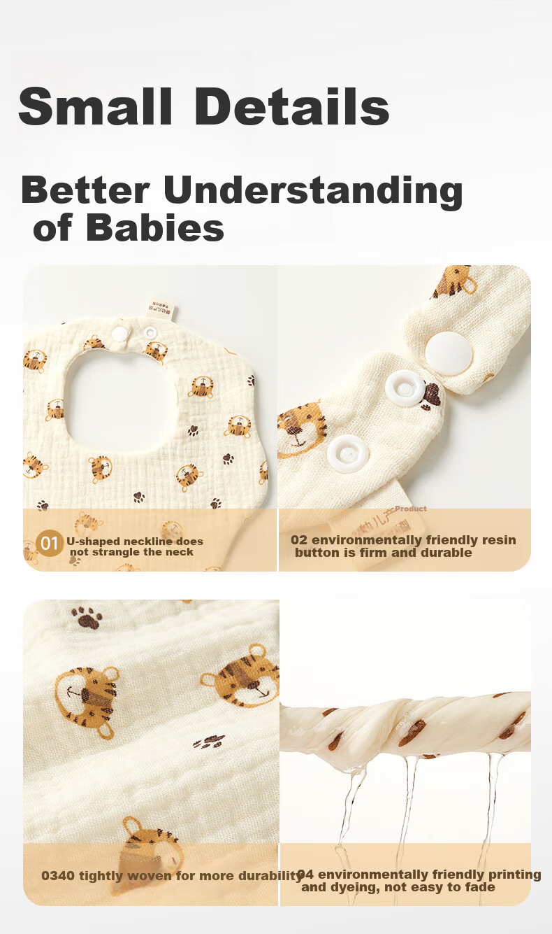 Beedoll Baby Drool Bib, Pure Cotton Waterproof Gauze Bib, Anti-Spit Neck Warmer for Infants, Six-Layer, 3-Pack Set B 10