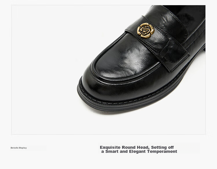 Westlink French Loafers for Women, 2024 New Autumn Slim-Fit Camellia Commuter Low-Heel Flats, Small Leather Shoes, Black, Size 36 29