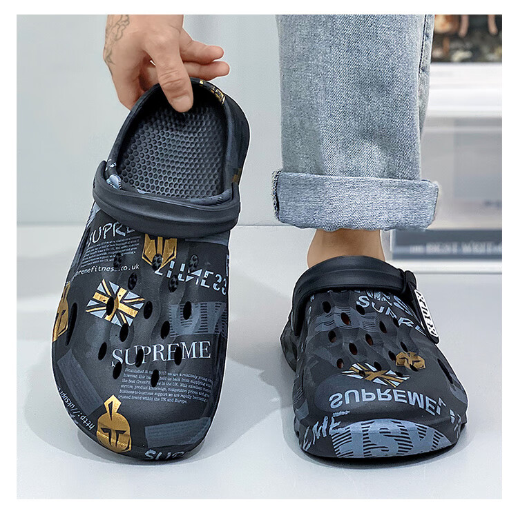 CARTELO Men's Sandals, Summer Hole Shoes, Dual-Use Outdoor And Indoor Slippers, Comfortable Closed-Toe Beach Shoes 19