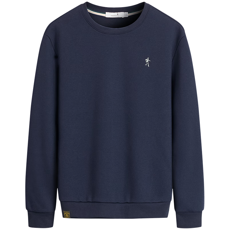 DANCING WOLVES [Xinjiang Long-Staple Cotton] Versatile Round Neck Top for Autumn And Winter, Skin-Friendly Breathable Men's Sweatshirt, 102 Dark Blue, Size 165