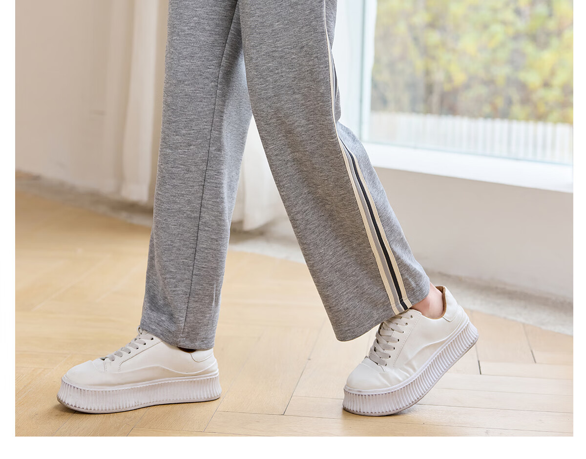 Halo Queen Casual Wide-Leg Pants for Women with Side Stripes Design, High-Waisted Loose Straight-Leg Trousers for Petite Figures H143K2003 43