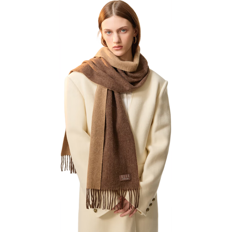 ELLE [Gift Box] 100% Wool Scarf for Women, Double-Sided Autumn And Winter Thick Warm Shawl Neck Wrap Gift Mid-Autumn Festival
