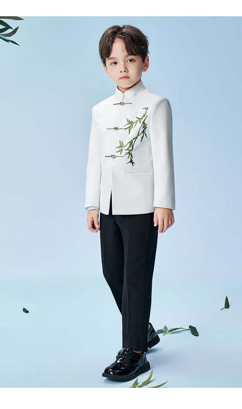 Romon Boys' Zhongshan Suit New Chinese Style Children's Performance Tang Suit Boys' Chinese Style Suit Set White 160 25