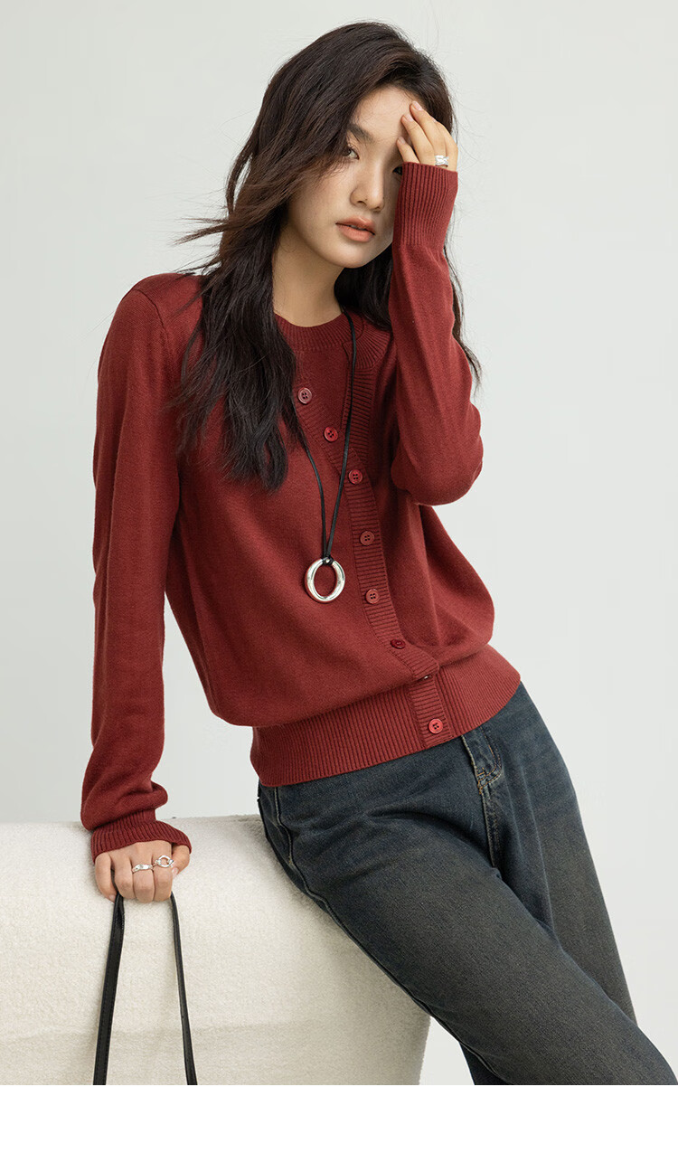 Dme [Containing Wool] Spring And Autumn Stylish Faux Two-Piece Embroidered Round Neck Sweater, Petite Knit Top for Wome 10