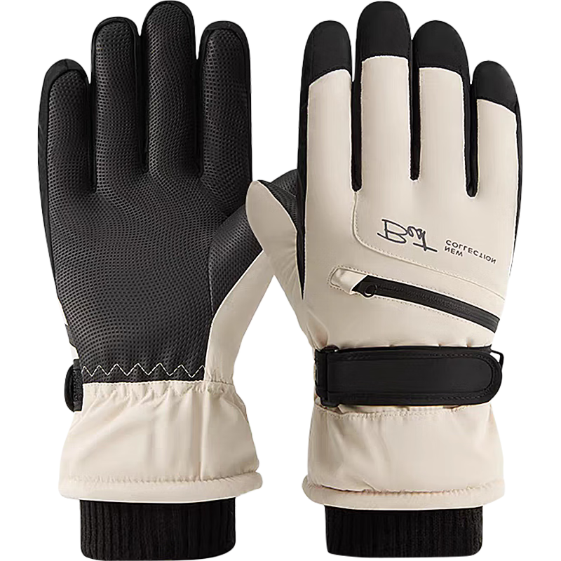 Jian Cai Ski Gloves Men Autumn Winter Fleece Thickened Water-Repellent Touchscreen Outdoor Sports Cold-Resistant Warm Cotton Gloves Women
