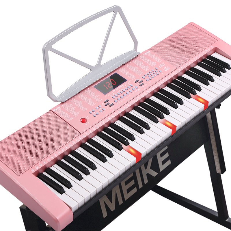 Meirkergr MK-288 Pink Smart Version + Stand, 61-Key Multifunctional Teaching Electronic Keyboard for Children Beginners, with Microphone, Headphones, Mobile Phone Pad And Stand
