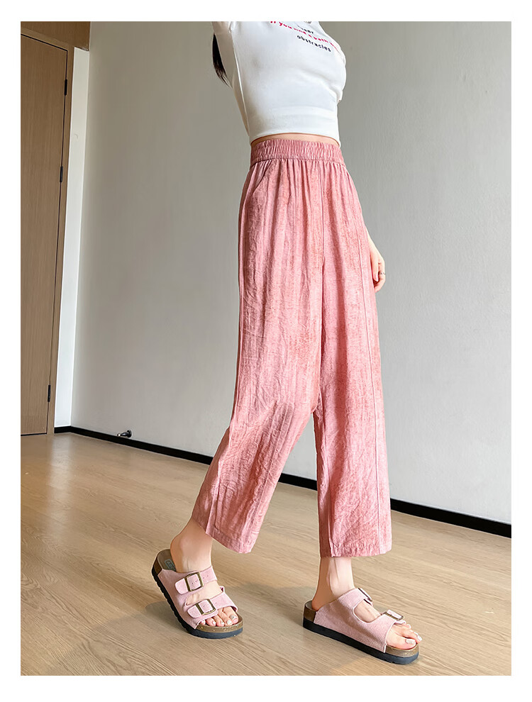 LangSha Linen Curved Knife Pants for Women, Summer 2025 New Style, High-Waisted Slimming Loose-Fit Nine-Tenths Casual Pants for Mothers 18