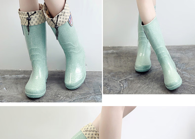 Warrior Women's Fashionable Adult Rain Boots, Waterproof Shoes, Rubber Shoes, Overshoes, Water Boots HXL63-B, Shibanjia High-Top, Size 38 9