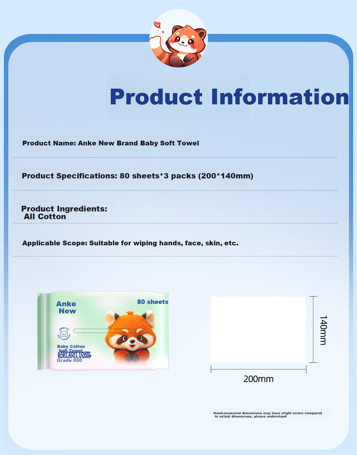 Ankexin Baby Soft Cotton Wipes, 100% Cotton, Dry And Wet Use, Pure Cotton Face Wipes, Disposable Cleansing Wipes, Self-Operated, 80 Sheets * 3 Packs 17