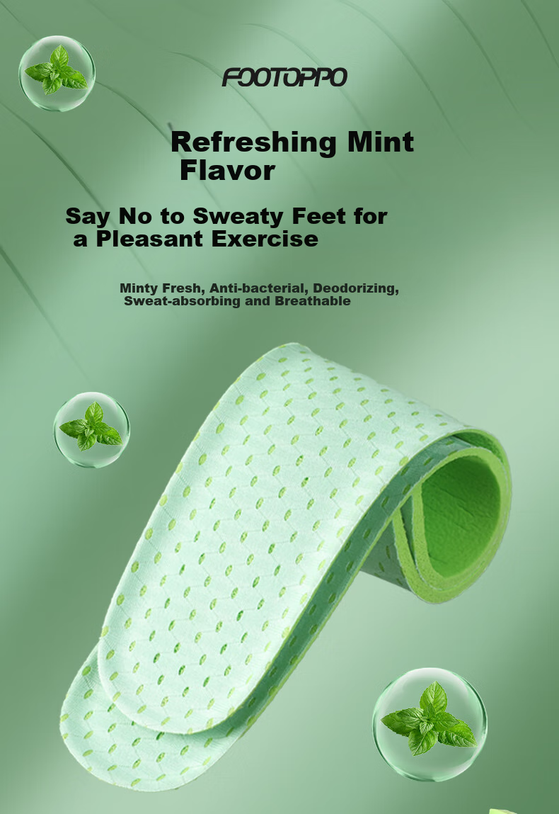 FOOTOPPO Mint Deodorizing Insoles for Men, Odor-Resistant Fragrant Sports Sweat-Absorbing Breathable Work Safety Shoes Long-Lasting Antibacterial Insoles Ultra-Soft Women's 1
