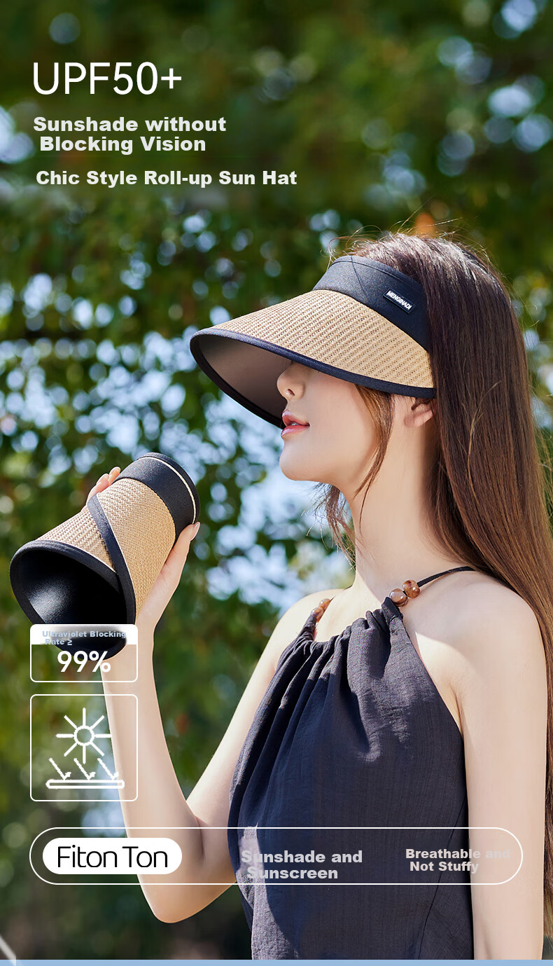 FitonTon Foldable Sun Hat for Women, Summer Outdoor Straw Hat, UV Protection Sun Hat, Beach Hat 1