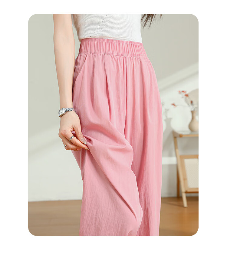 Jeanswest Casual Pants for Women, Summer Trendy Loose-Fitting Draping Solid Color Versatile Yamamoto Wide-Leg Pants, Pink, Size L 21