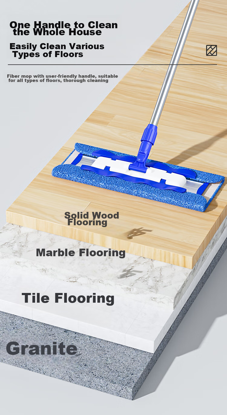 MR.SIGA Flat Mop, 42CM with 2 Cloths, 135CM Stainless Steel Handle, No-Hand Thickened Absorbent Mop Cloth 18