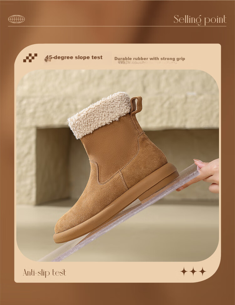 ZHR Snow Boots for Women, 2025 New Winter Style, Fleece-Lined Thick Women's Boots, Sheepskin Flat Ankle Boots for Women, EH97A Brown Size 40 4