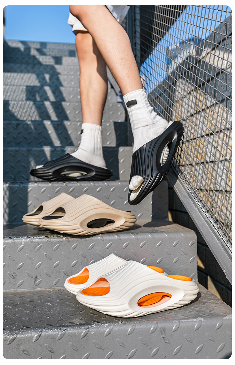 Daxixiansen Cloud Slippers, Men's Sandals with Stepping-On Feel, Sports Fashion Beach Thick-Soled Outdoor Slippers for Men, White-Orange, Size 40-41 3