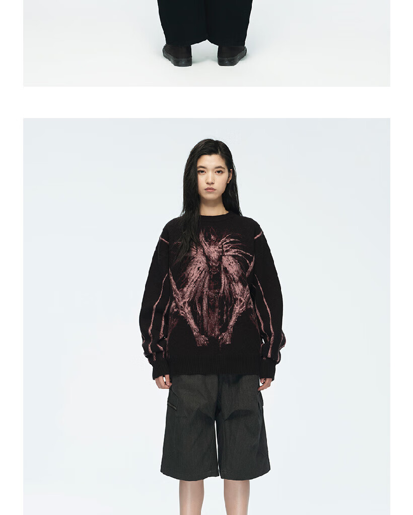 Black Myth Yaksha King Sweater Red L Size Black Myth Wukong Official Merchandise Unisex Jacquard Drop Shoulder Loose Fit Crew Neck Pullover Knitwear 8