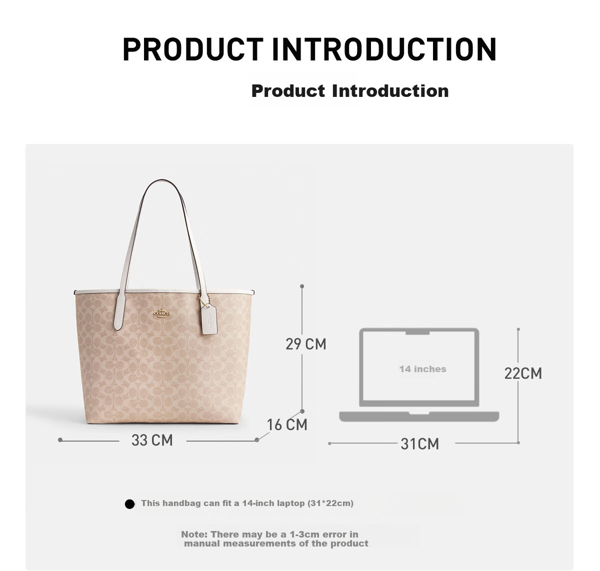 COACH [Brand Direct Supply] Women's Classic Logo CITY Large Tote Bag, Shoulder Commuter Laptop Bag CV976 8