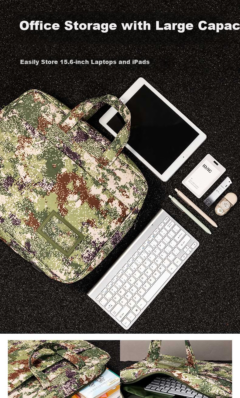 Deli Briefcase Document Bag Large Capacity File Bag Handbag Laptop Bag for Men Thickened 3D Jungle Camouflage Bag Gree 2