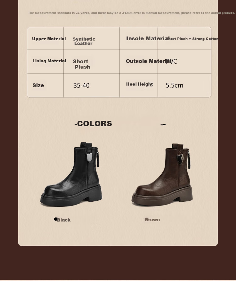 ZHR Women's Winter Vintage British Style Martin Boots with Fleece, Chunky Heel, Thick Sole, Short Boots KN02A Black Size 40 4