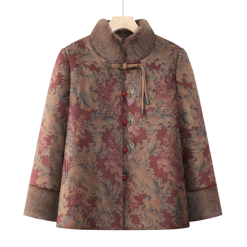 Fengxiao Mama Winter Coat Elderly Cotton-padded Jacket for Women 70-80 Years Old Mid-Aged and Senior Autumn Winter Thickened Fleece Lined Stylish Clothing