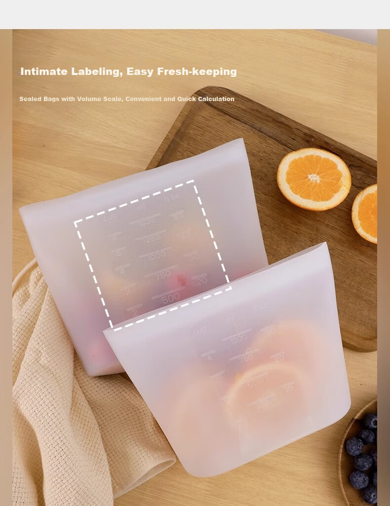 Yuanben Thick Silicone Sealing Bags for Kitchen, Refrigerator, Food-Grade Fresh-Keeping Bags, Vegetable And Fruit Storage, Baby Food Packaging, Self-Sealing Bags for Home Use 5