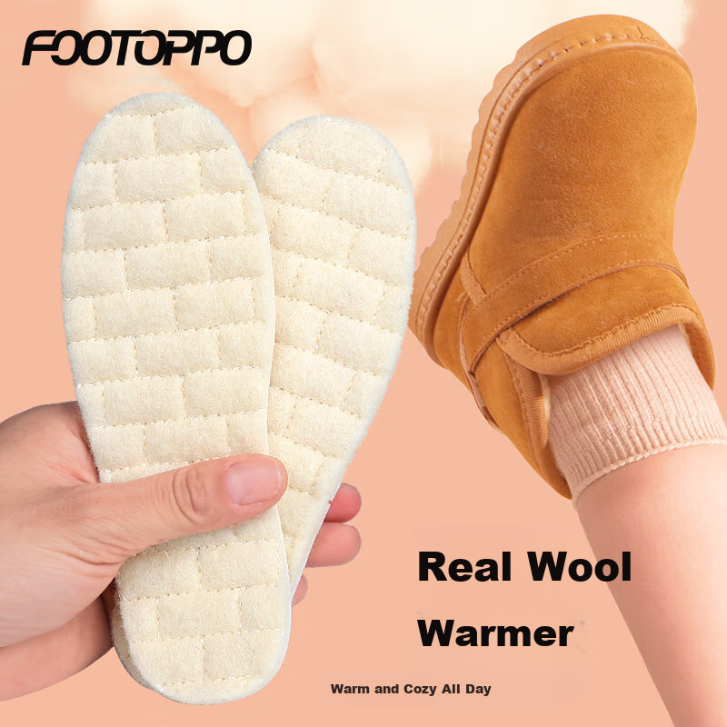 FOOTOPPO Wool Latex Children's Warm Insoles, Winter Cold-Proof Thickened Wool Shoe Insoles, Autumn And Winter Fleece-Lined Soft-Soled Wool Shoe Insoles for Winter