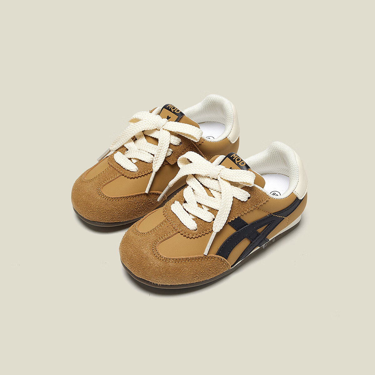 MQD Children's Sneakers Spring Boys Girls Fashion Simple White Shoes Versatile Soft-Soled Training Shoes Chocolate Color Size 31