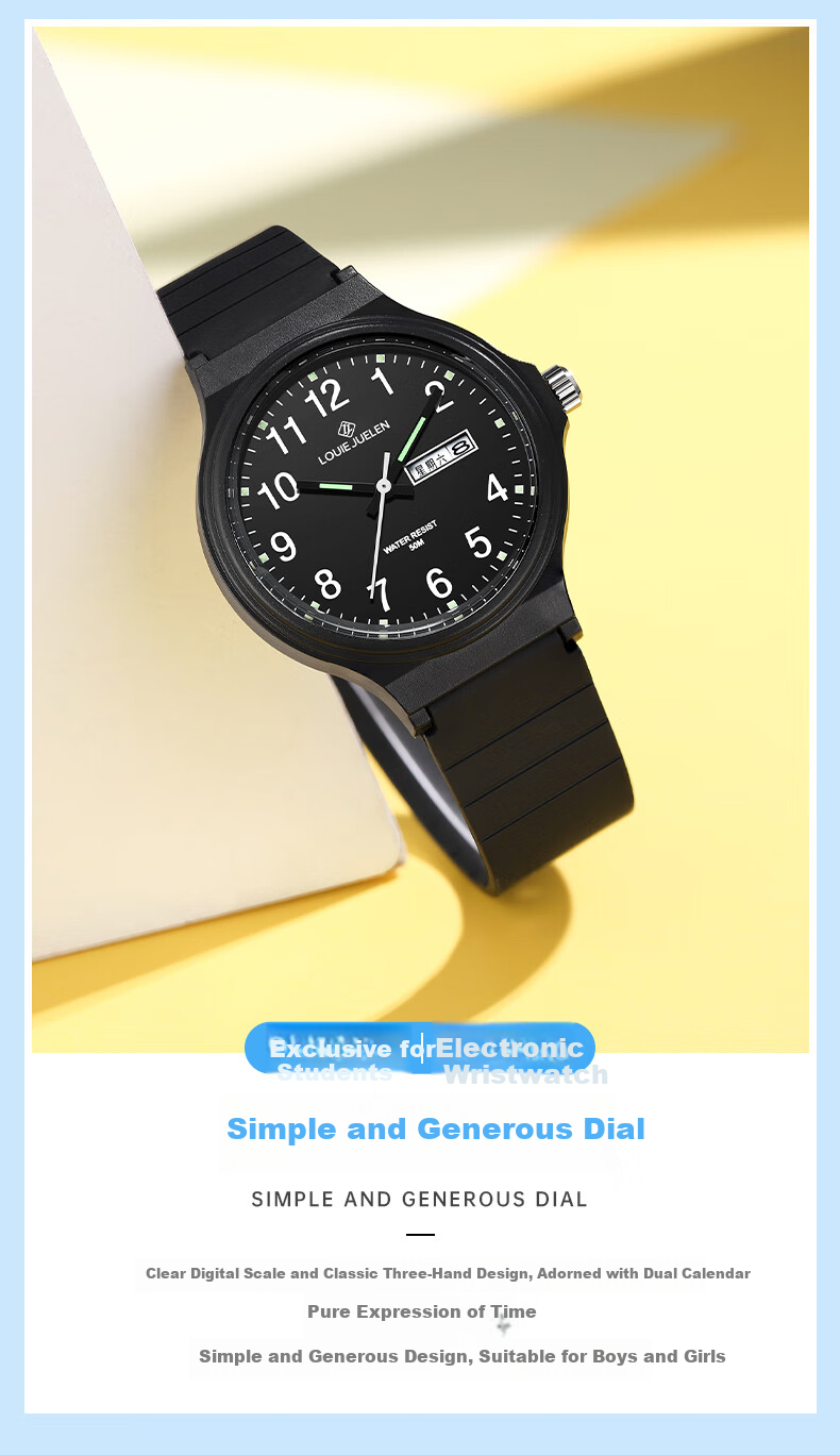 LOUIE JUELEN Student Exam Watch for Middle And High School Students, Quiet Mechanical Waterproof Quartz Watch for Teenage Girls And Boys 3