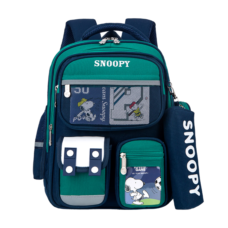 SNOOPY Elementary School Backpack, Lightweight Children's Spine-Protecting And Load-Reducing Shoulder Bag, for Grades 4-6, Large Blue Size