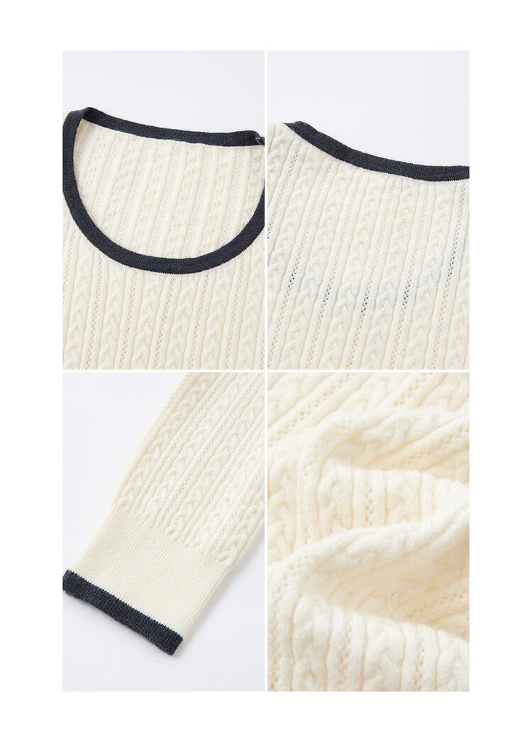 Mt Delicate Texture Spring Little Chanel Style Elegant Color-Block Round Neck High Elastic Comfortable Slimming Knit Sweater Top 12